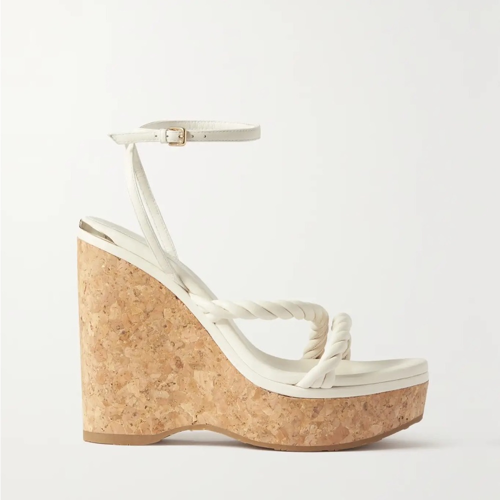 JIMMY CHOO
Diosa 130 twisted leather wedge sandals